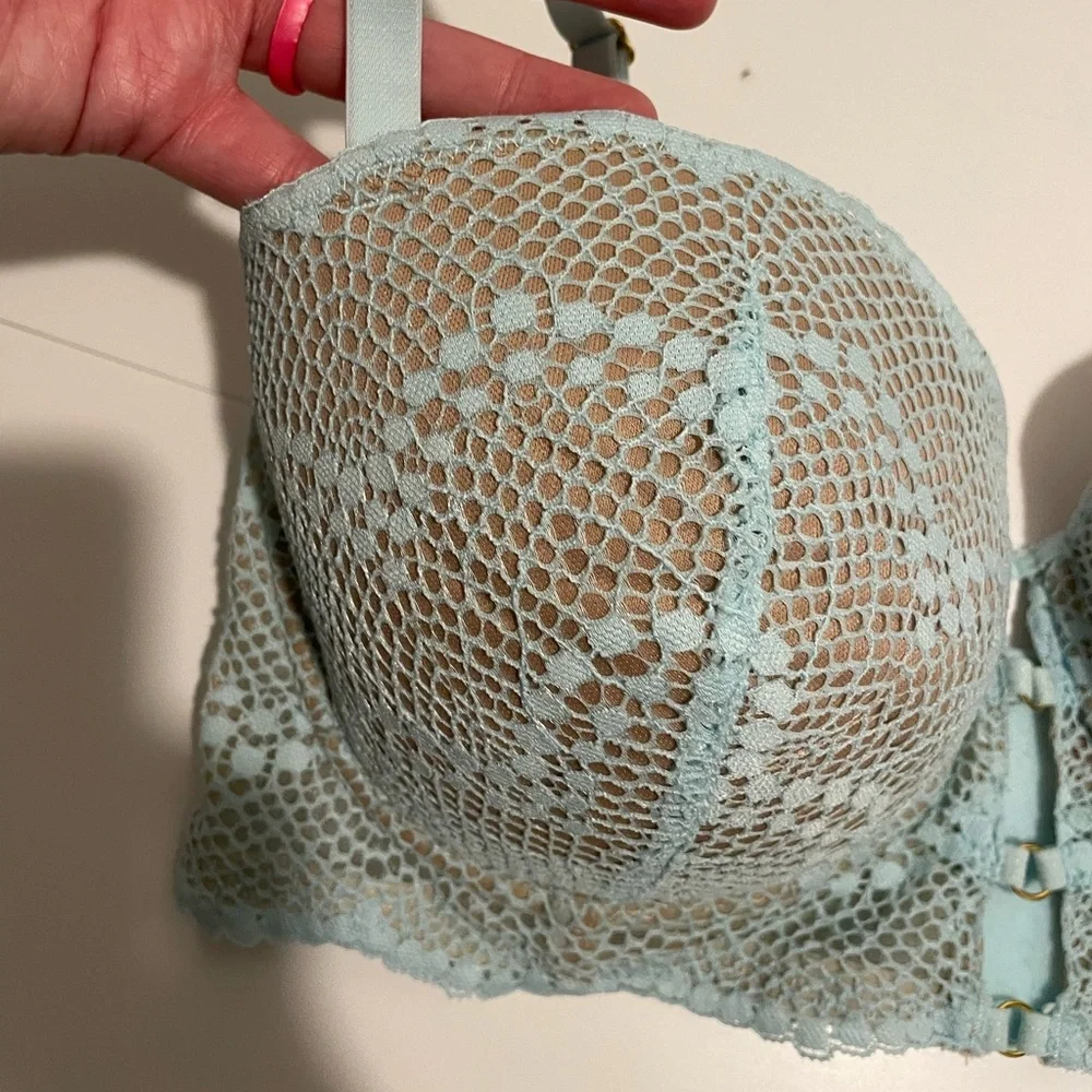 Adored by Adore Me Morgan Natural Lift Lace Push Up Bra Bralette 36DD Light Blue - Picture 2 of 6